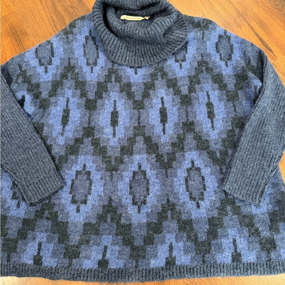 Soft Surroundings Blue Cowl Next Wool Alpaca Soft Knit Pullover Tunic Sweater S